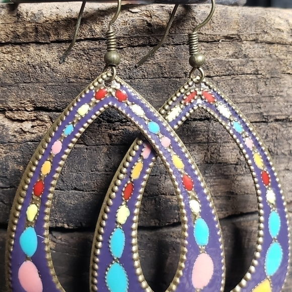 Vintage Colourful Enamel Earrings - Picture 5 of 8